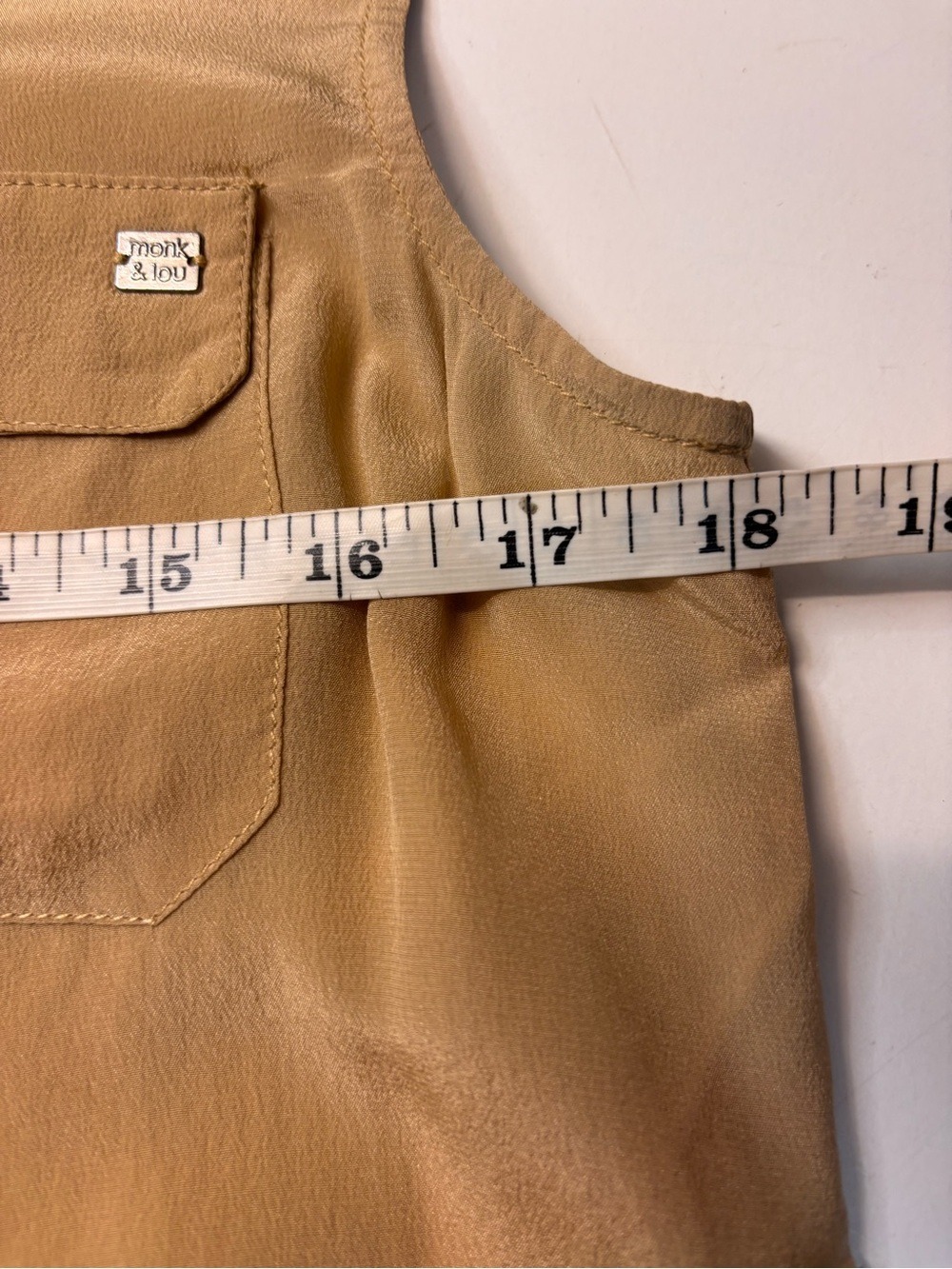 Monk & Lou Sleeveless Silk Utility Blouse V Neckline Camel, size S - Picture 9 of 10